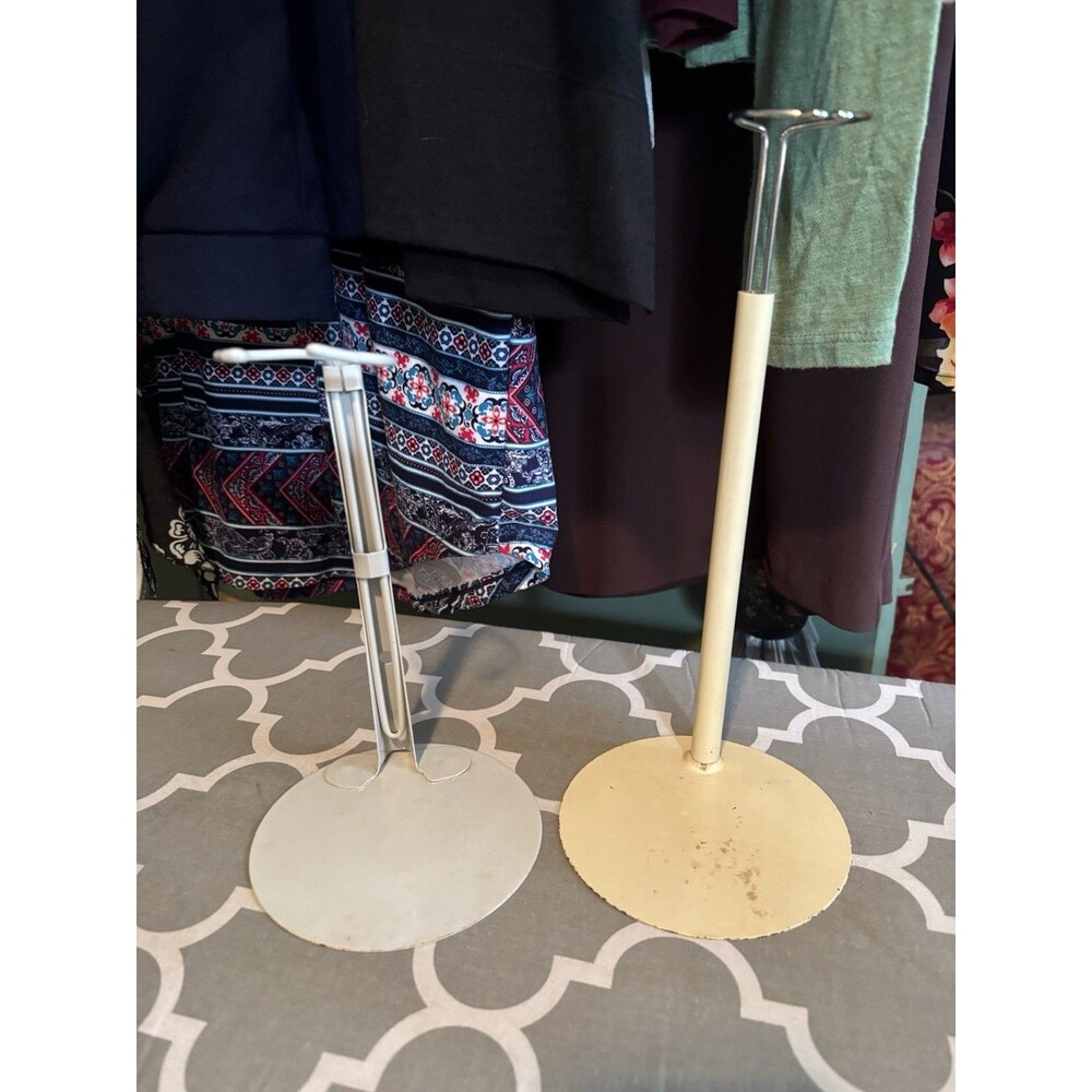 Lot of 2 Metal Adjustable Vintage  Doll Stands One Kaiser Display One Unmarked